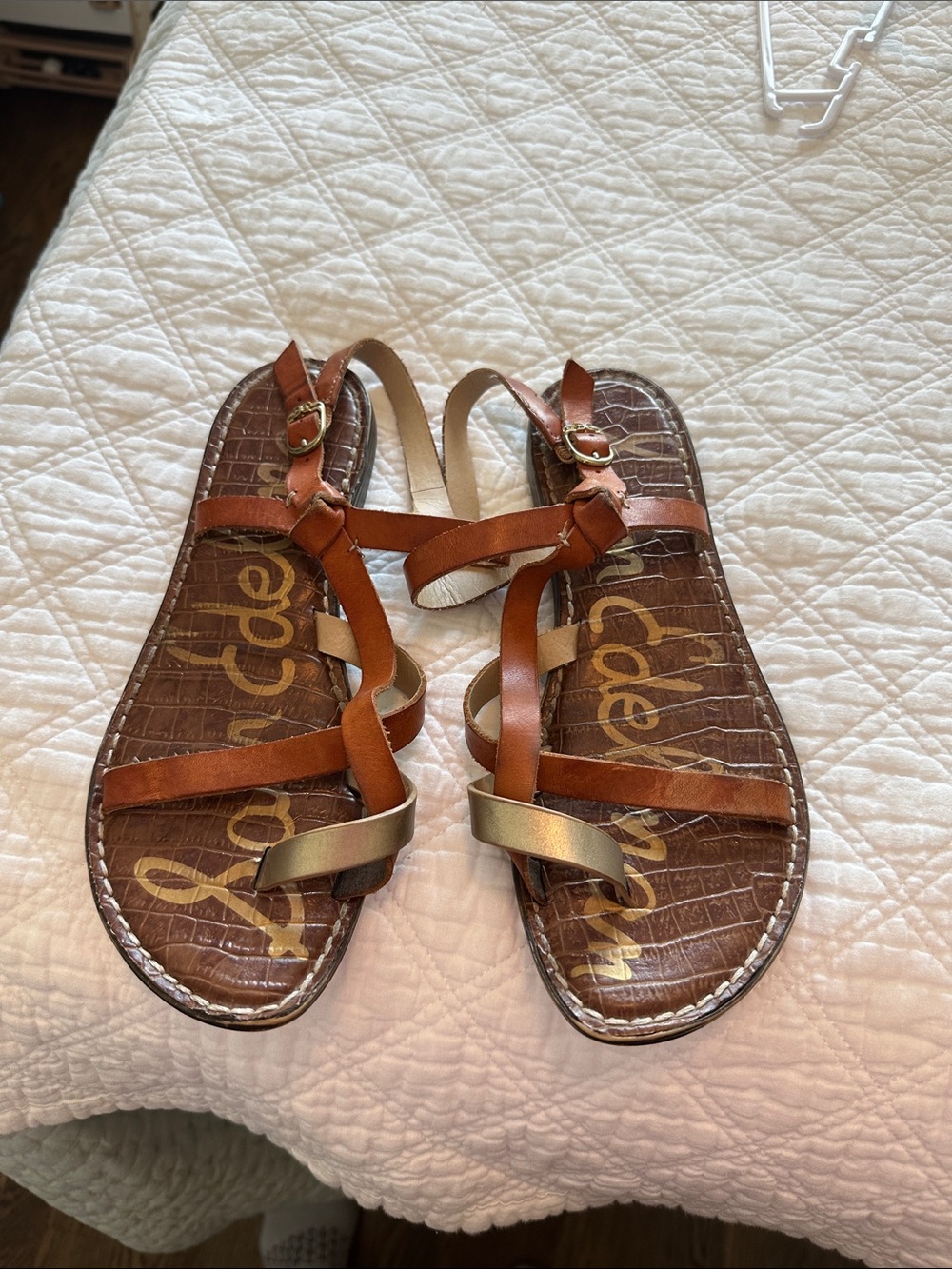 Sam Edelman Tan and Gold Leather Strappy Sandals